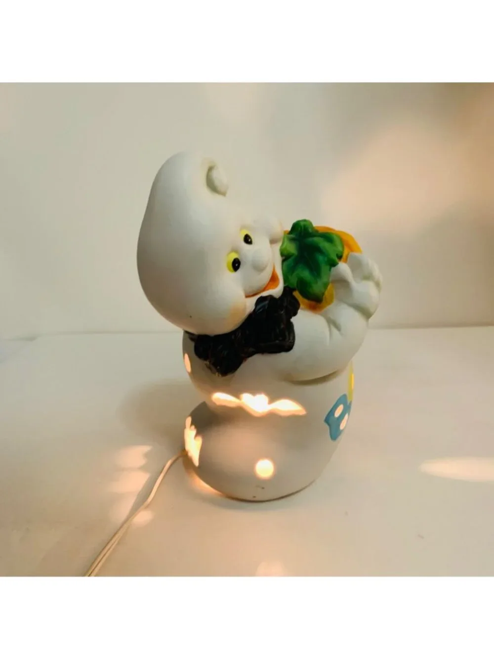 Vintage Halloween Ghost Night Light Spooky Boo Pumpkin Ceramic Lamp Kitsch 90s
